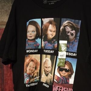Black Graphic Tee with Chucky Design